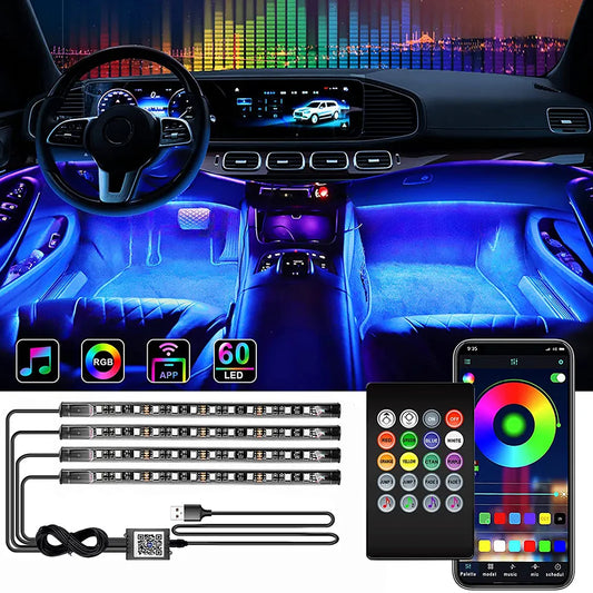 Neon LED Car Interior Ambient Foot Strip Light Kit Accessories Backlight Remote App Music Control Auto RGB Decorative Lamps