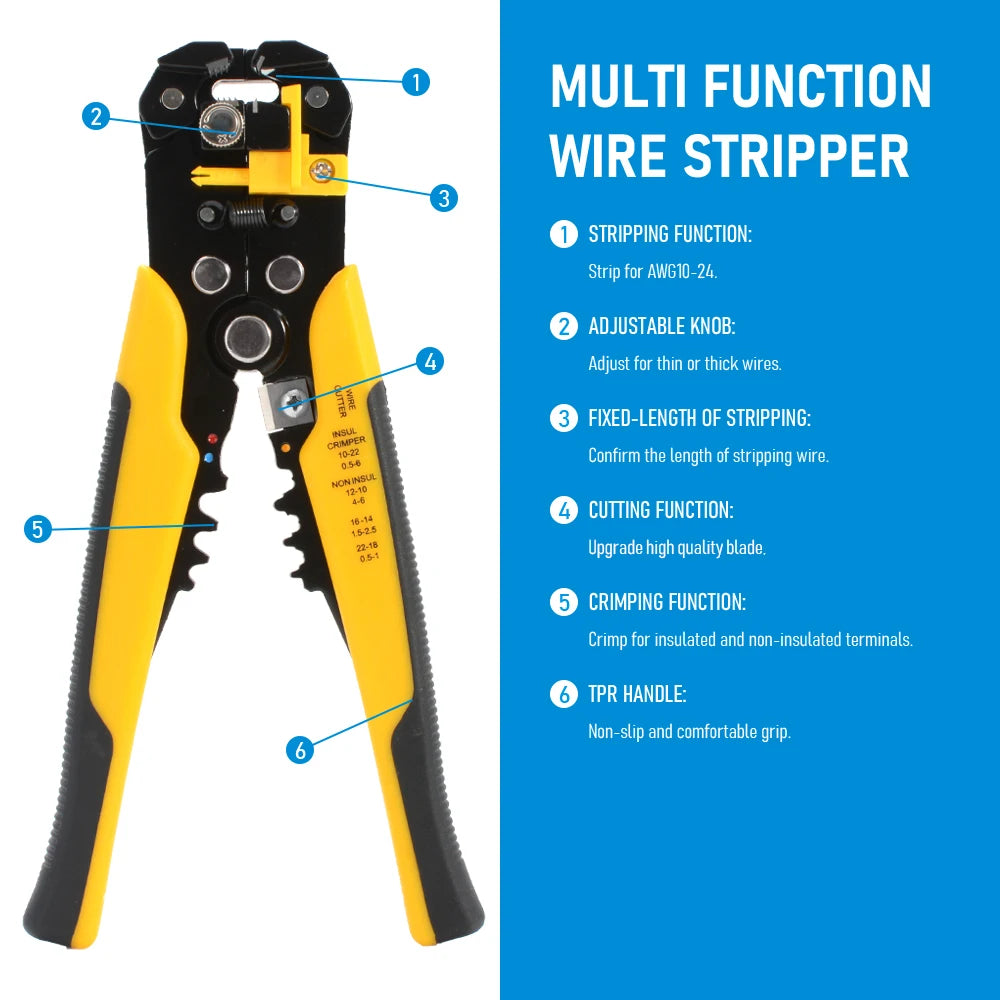 Crimper Cable Cutter Adjustable Automatic Wire Stripper Multifunctional Stripping Crimping Pliers Terminal Hand Tool