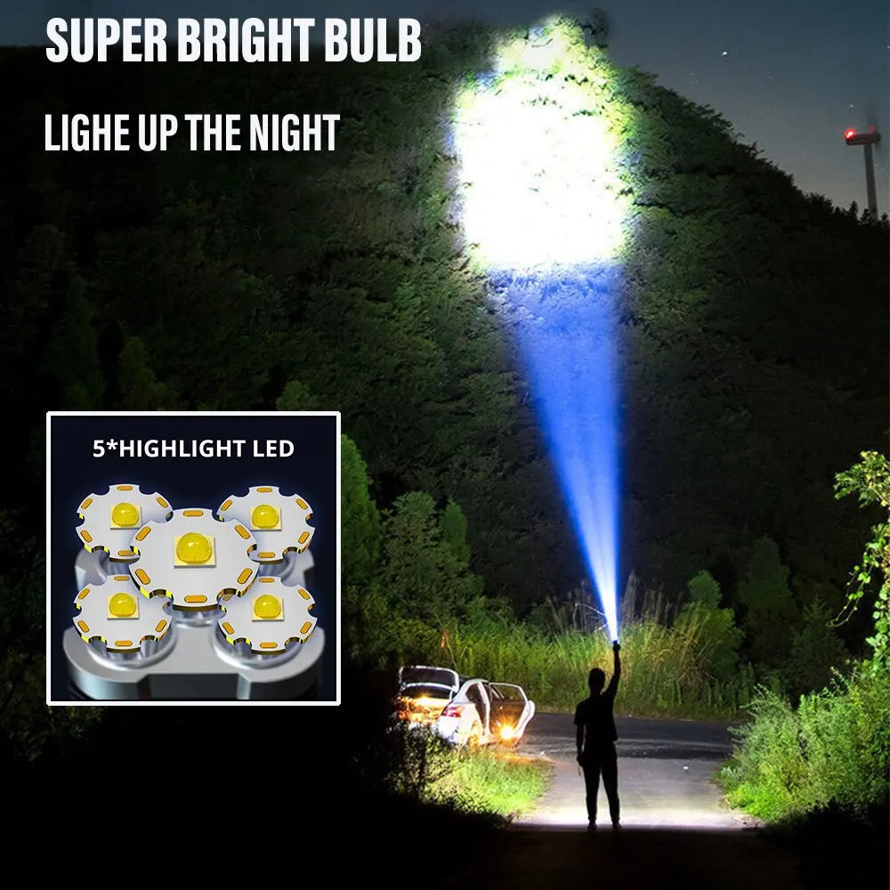 5LED High Power Led Flashlights Rechargeable Camping Spotlight with Side Light 3 Lighting Modes for Camping Adventure Outdoor
