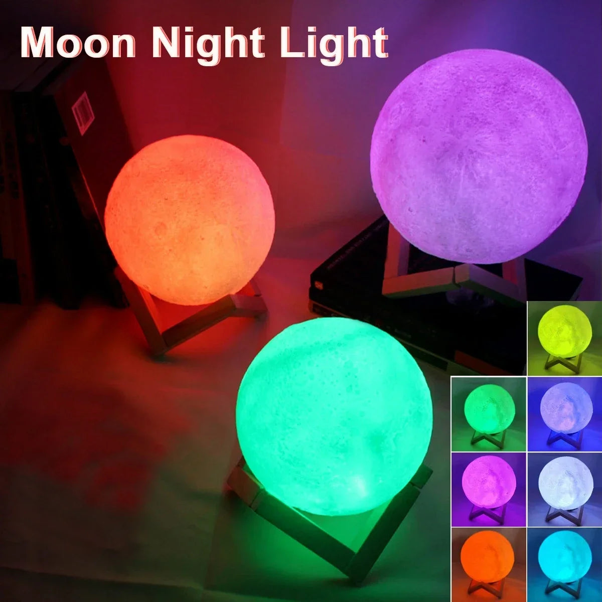 8cm Moon Lamp LED Night Light Battery Powered With Stand Starry Lamp Bedroom Decor Night Lights Kids Gift Moon Lamp